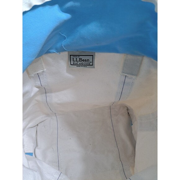 Vintage LL BEAN Boat Tote Aqua Teal Canvas Heavy Duty Bag 14x11x7 C Logo Zipper - Picture 9 of 10